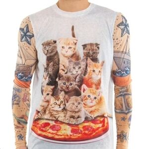 Playful Cat Pizza Long Sleeve Shirt